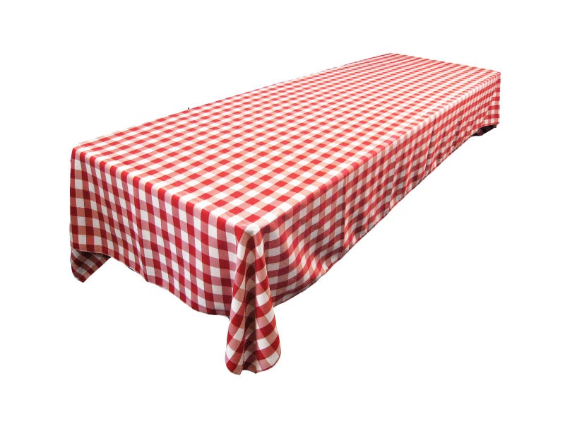 LA Linen Polyester Gingham Checkered 60 by 144-Inch Rectangular Tablecloth, White and Red